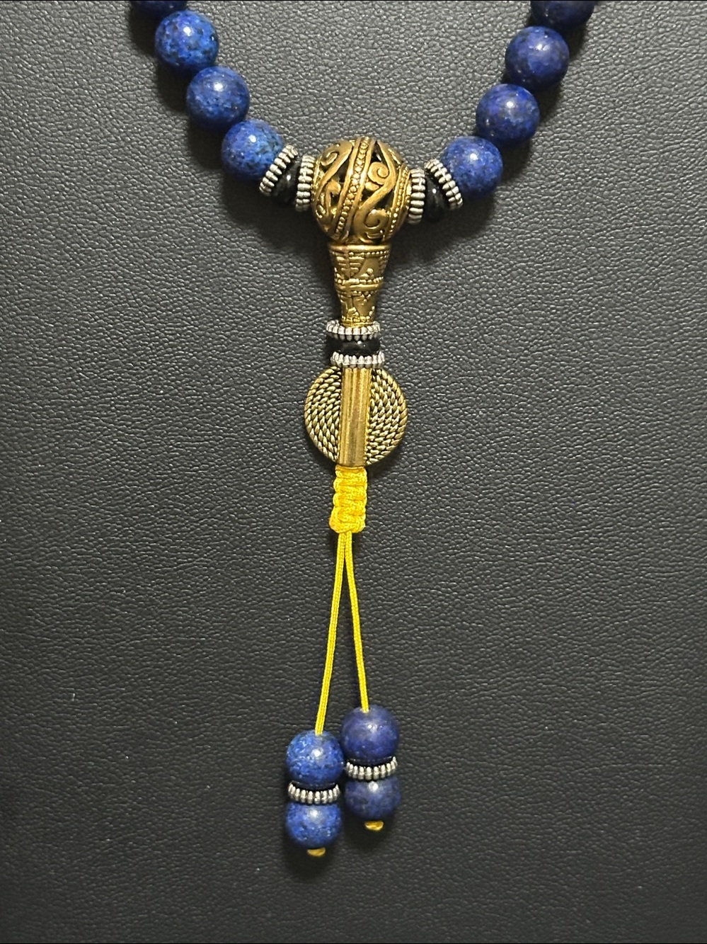Buddha Stones 108 Beads Lazurite Lapis Lazuli 3-eyed Dzi Bead Necklace - Picture 11 of 12